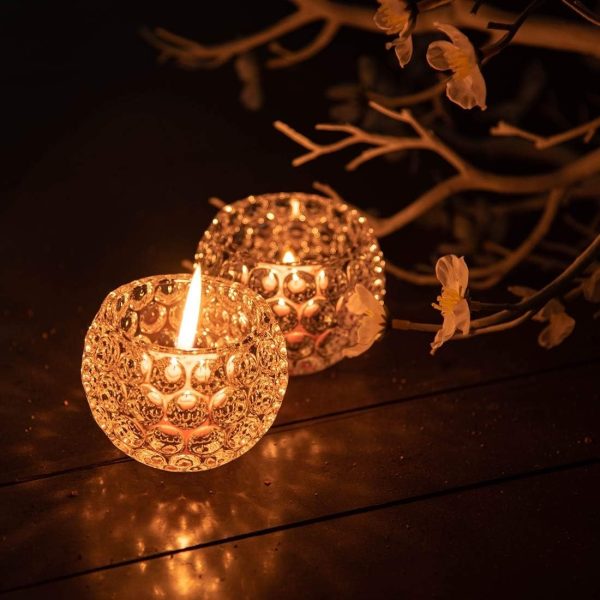 "Amber Shine Crystal Tealight Holder – Elegant LED Candle Light for Home & Office Decor (Battery Operated